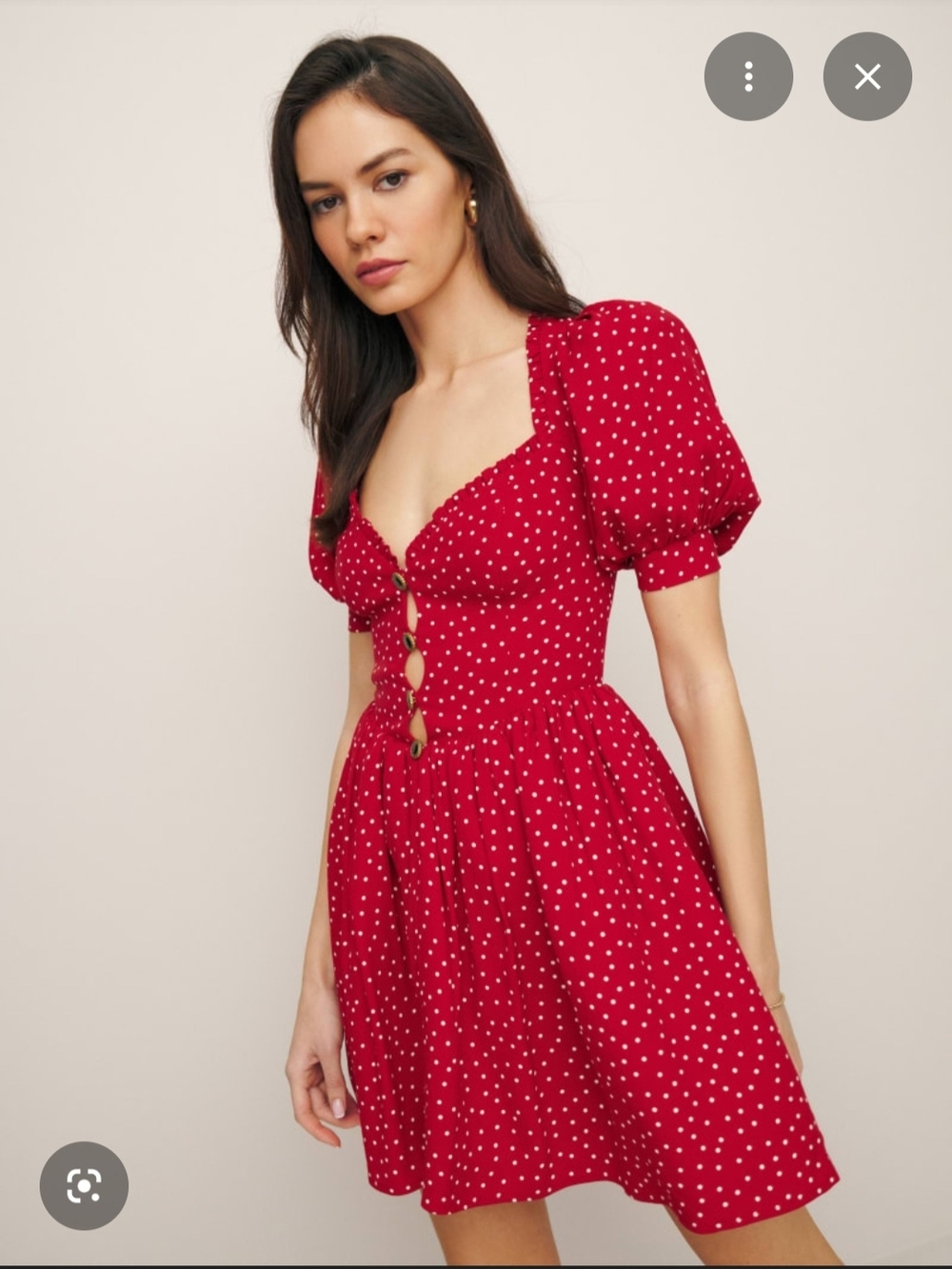 Reformation Nikola Red Polka Dot Puff Sleeve Dress (Size 10)